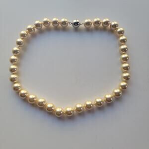Gold Faux Pearl Necklace Large Bead Strand Silver Magnetic Clasp Vintage Style